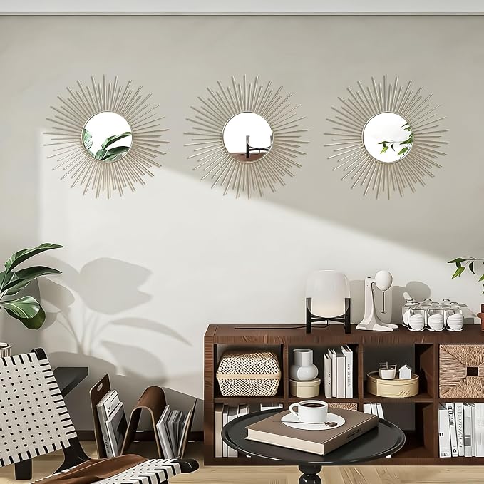3 Pack Metal Mirrors for Wall Sunburst Wall Mirrors Home Décor Decorative - Image 4