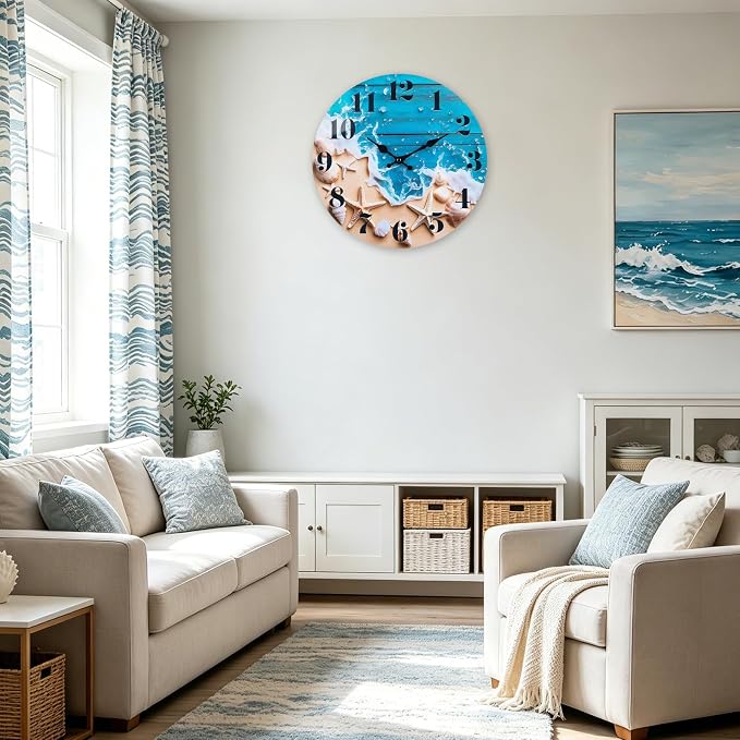 Indoor/Outdoor Clocks Waterproof, Glass Rustic Beach Decor Wall Clock - Image 6