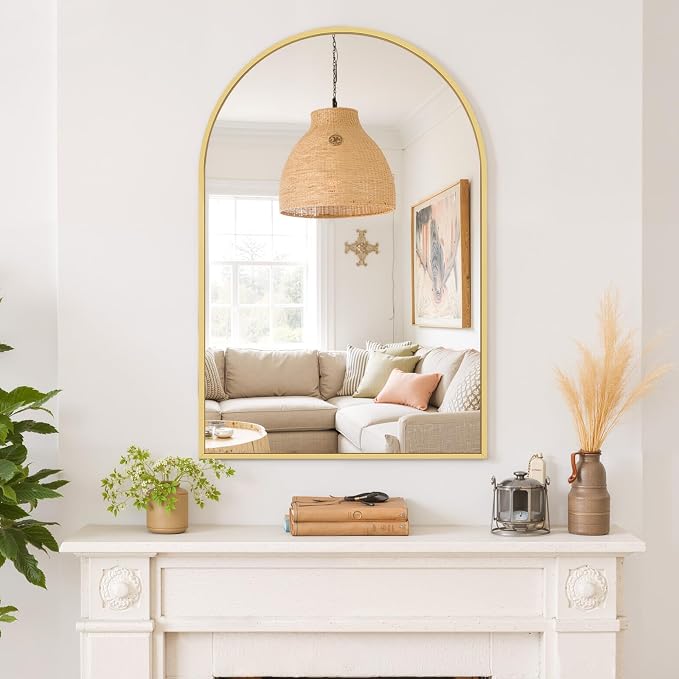 Arched Wall Mirror 38x26 Inch Gold Bathroom Vanity Mirror - Image 7