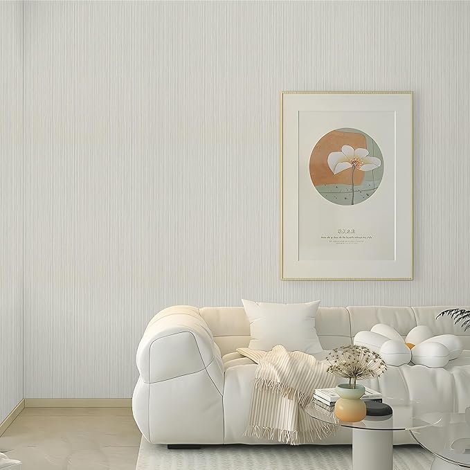TANONE Beige Grasscloth Peel and Stick Textured Wallpaper 17.7'' x 118'' - Image 7