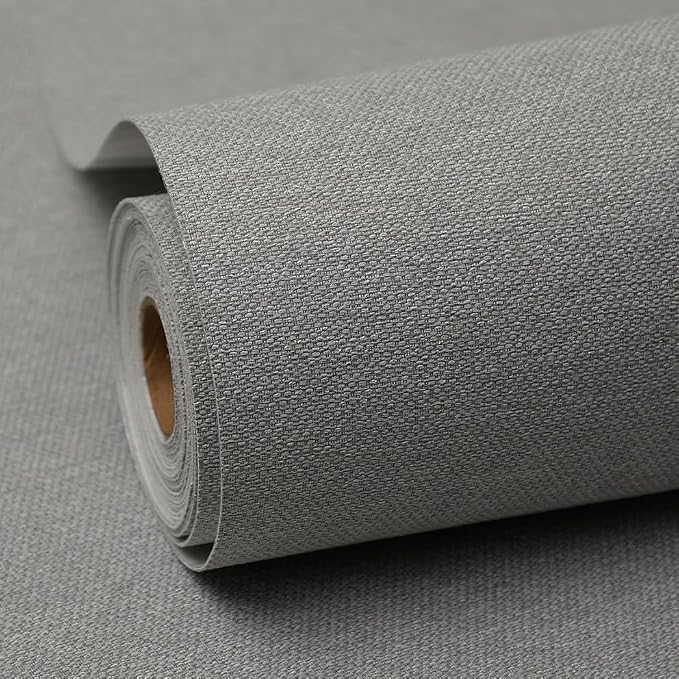 Gray Peel and Stick Wallpaper Slight Velvety Feeling Woven Fabric Grasscloth by Unknown