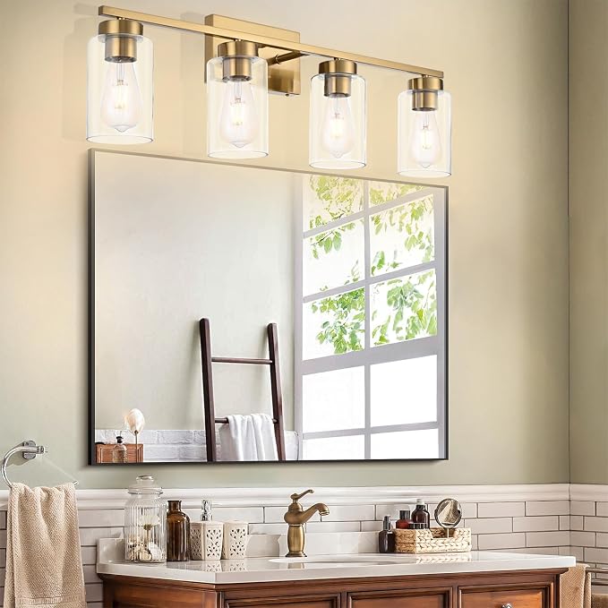 4 Light Bathroom Vanity Light Fixtures, Brushed Brass Modern Wall Lights - Image 6