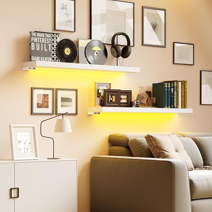 BAMEOS Floating Shelves with LED Lights, Hanging Wall Shelves - Image 4