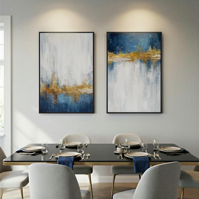 Framed Blue and White Abstract Wall Art - Image 8