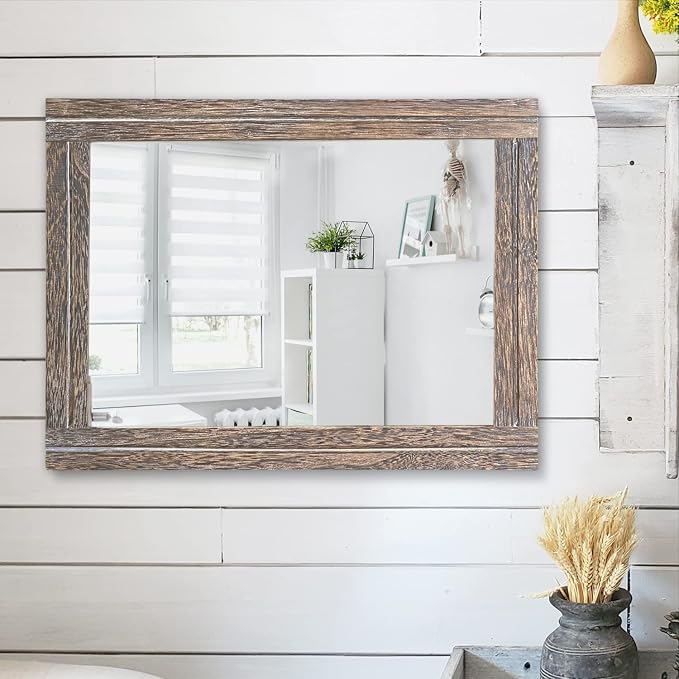 AAZZKANG Mirror with Wood Framed Rectangle Rustic Wall Mirrors Decor Large - Image 5