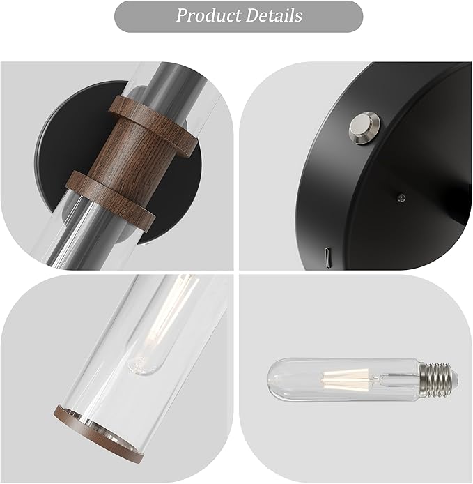 Battery Operated Wall Sconce Set of 2, Modern Cordless Wall Lights - Image 7