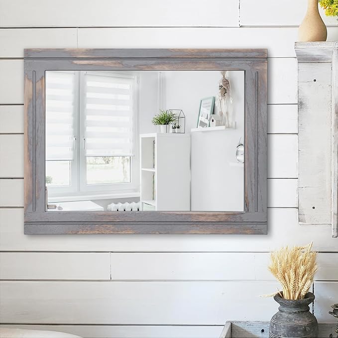 AAZZKANG Wood Framed Mirror Rectangular Rustic Wall Mirrors Decorative Large - Image 4
