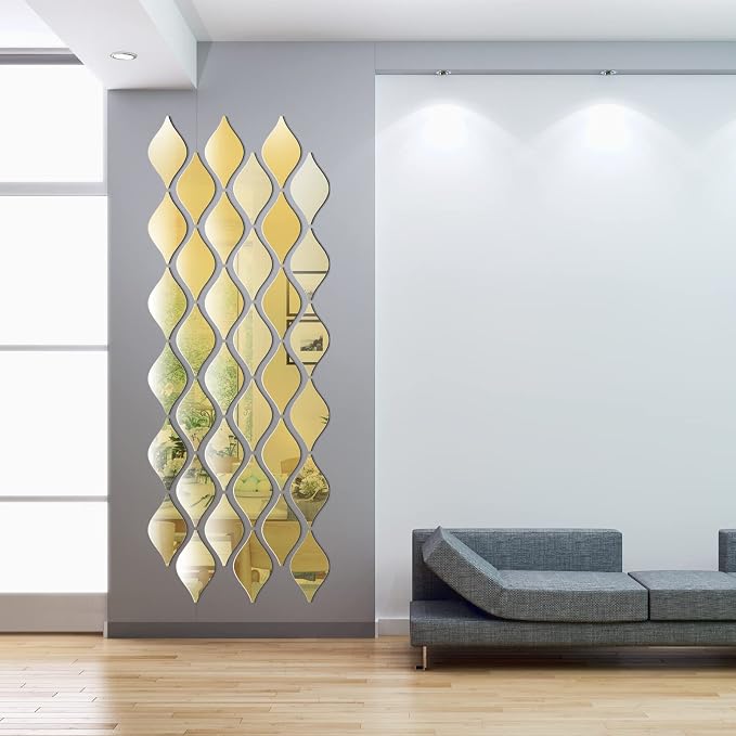 Weysat 30 Pcs Mirror Wall Stickers Decor Acrylic 3D Tear Drop Decorative - Image 4