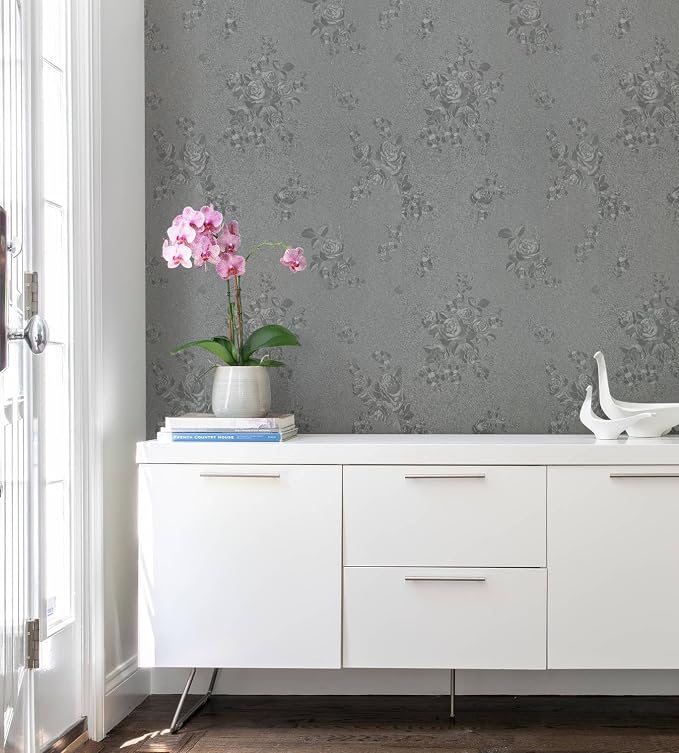 Erfoni 118"x17.7" Gray Peel and Stick Wallpaper Thicken Floral Embossed Contact - Image 2