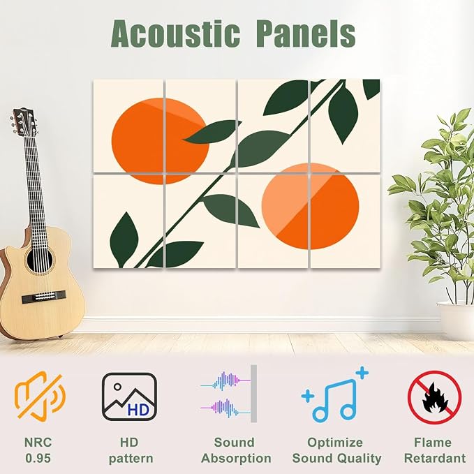 8 Pack Art Acoustic Panels Sound Absorbing Boho Botanical Leaf Orange Green - Image 3
