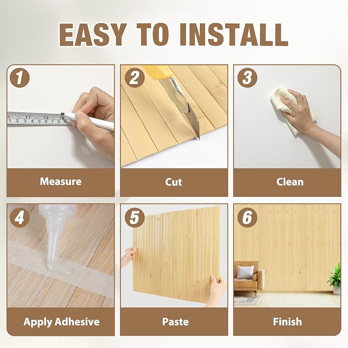 Natural Bamboo Wall Panel Covering Roll, Flexible Pole Wrap Wainscoting - Image 4