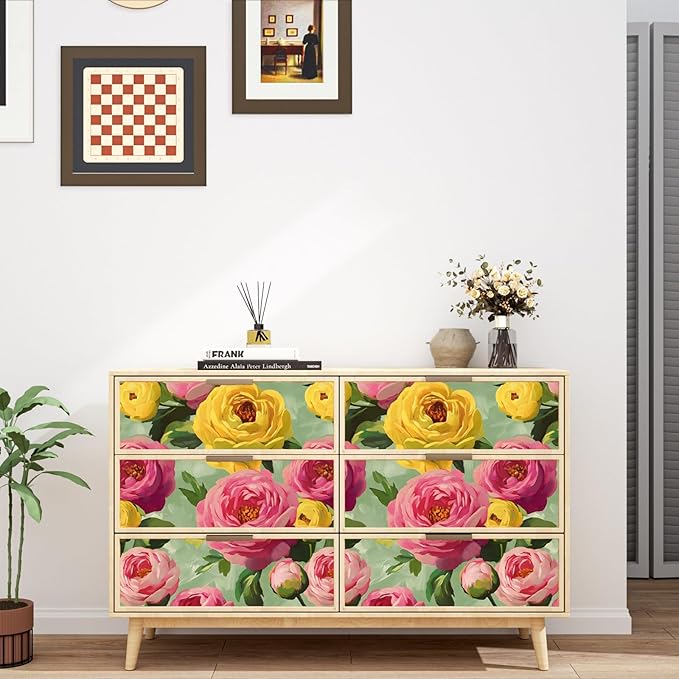 BOKEBEVE Extra Long Pink Floral Wallpaper Stick Peel Large Print Flowers - Image 5