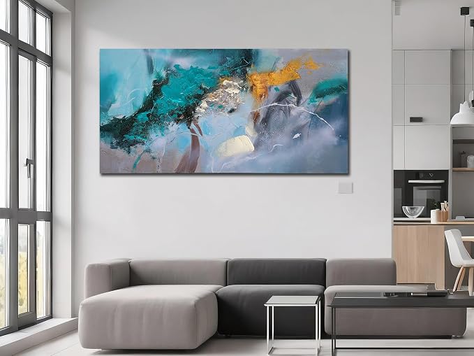 Anolyfi Teal Abstract Canvas Wall Art - Image 5