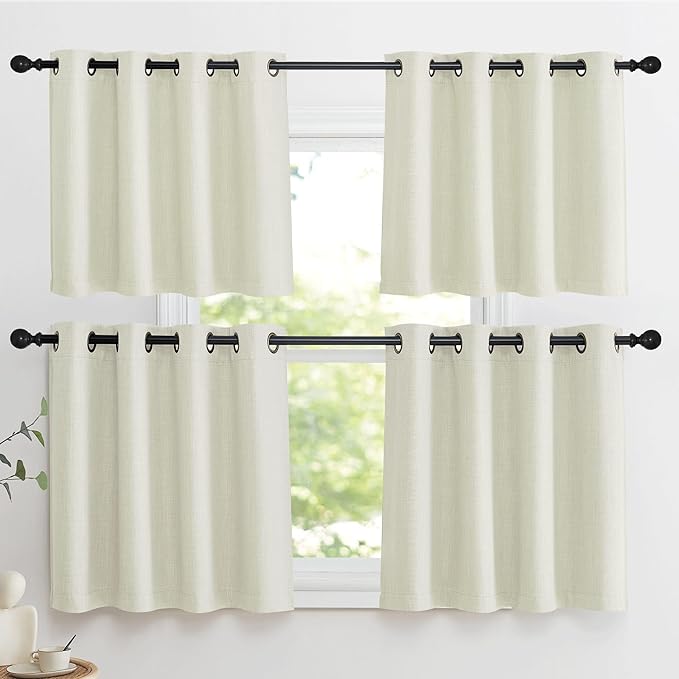 NICETOWN Natural Faux Linen Blackout Curtain Panels 24 inch Long, Thermal - Image 7