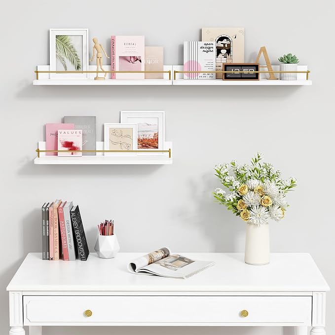 Forbena Gold Floating Shelves for Wall Decor Set of 3, Bathroom Shelves Over - Image 6