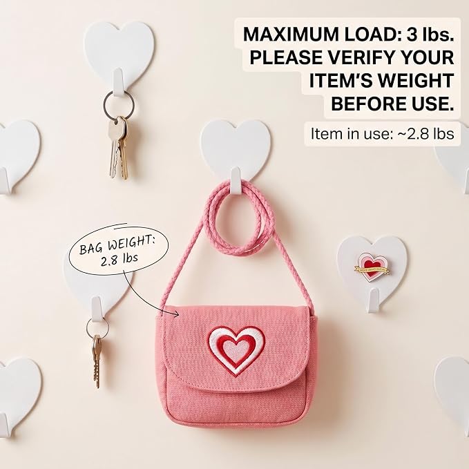 Heart Wall Hooks, 8 Pack, Cute White Decorative Accessories, Purse Hanger - Image 4