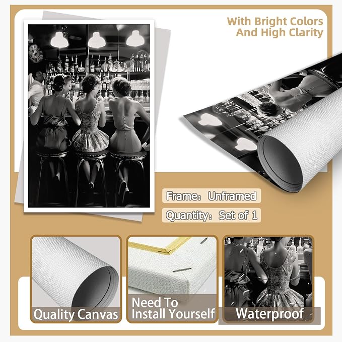 Vintage Black and White Posters Trendy Women Drink Cocktail Wall Art Funky - Image 7