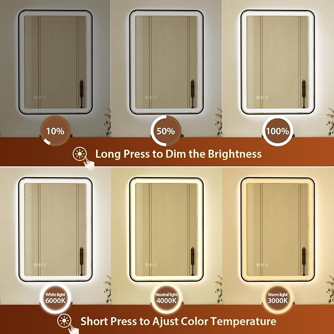 20x28 Inch Black Framed LED Bathroom Mirror - Image 3