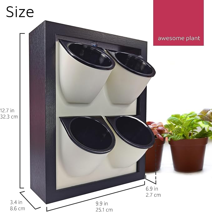 Wall Garden 4 Vertical Wall Planter, 4 Pots Wood Frame Self Watering Living - Image 3