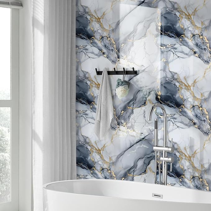 10pcs Thick Marble Peel and Stick Waterproof Wall Panels, Heat-Resistant - Image 3