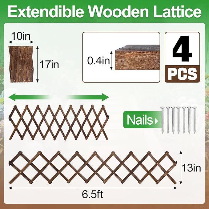 4Packs 13x78in Expandable Wood Wall Trellis - Image 4