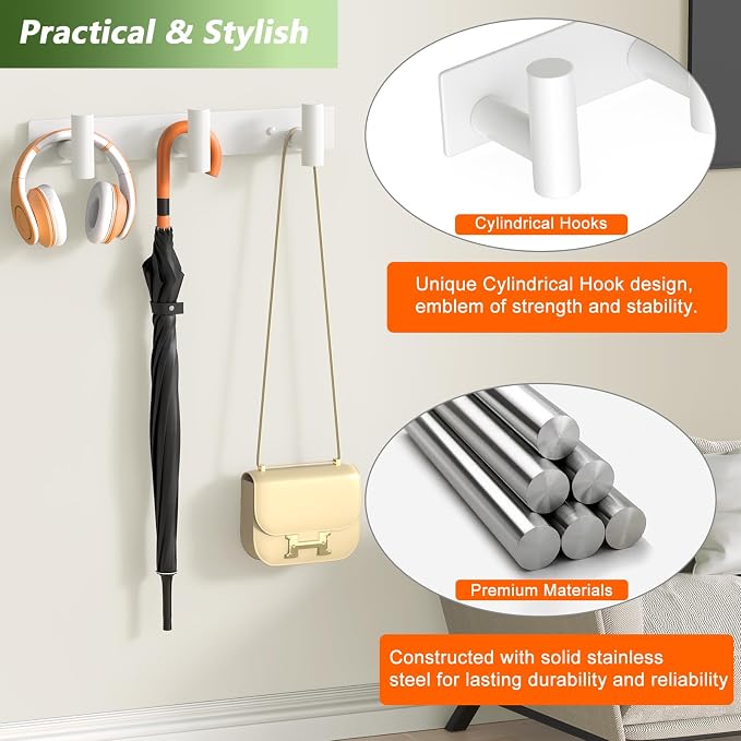 Wall Mounted Coat Rack-3 Hooks, Heavy Duty Stainless Steel Wall Hooks - Image 3