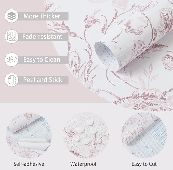 Yasinet Pink Floral Wallpaper Boho Peel and Stick Wallpaper Pink and White - Image 4