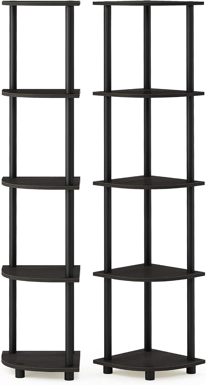 Furinno TURN-N-TUBE Corner Shelf Set of 2, 5-Tier Corner Bookshelf, Open - Image 6