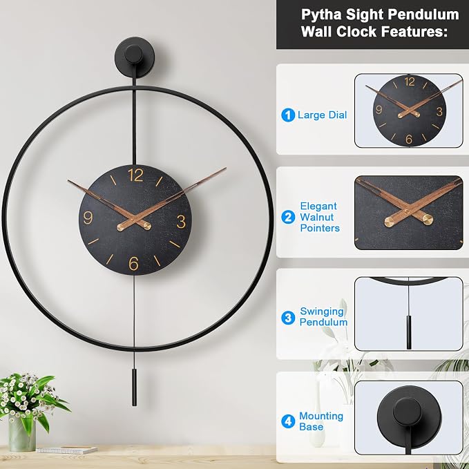 Pytha Sight Large Modern Wall Clock, 34.6×24 Inch Big Metal Minimalist Arabic - Image 2