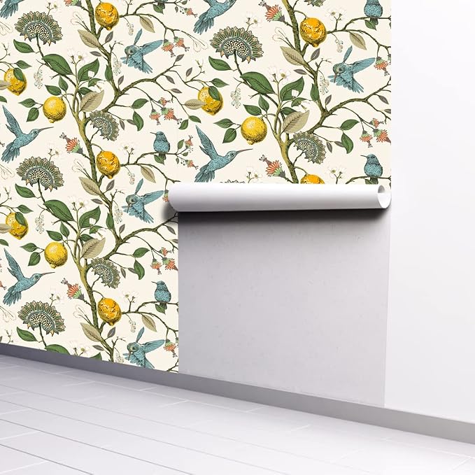 Blue Bird Self Adhesive Wallpaper Fresh Lemon Tree Peel and Stick Wallpaper - Image 7