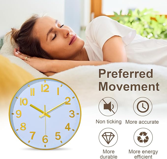 Gold Wall Clock, 8 Inch Wall Clocks Battery Operated, Round Modern Non Ticking - Image 4