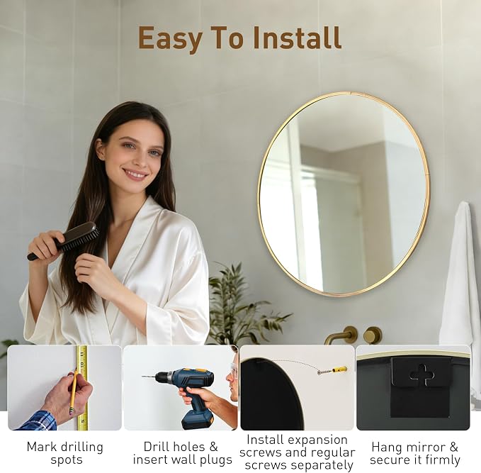 NEWBULIG 20 Inch Round Wall Mirror, Bathroom Mirror - Image 5