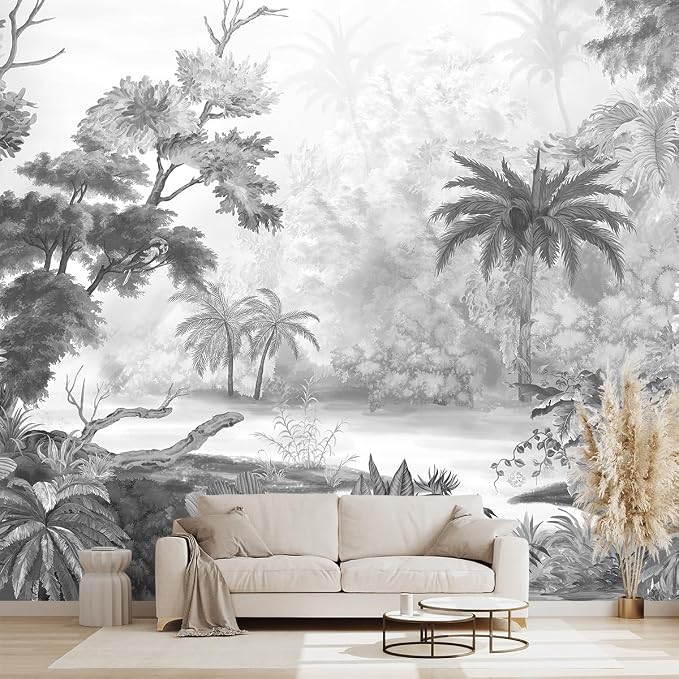 Grey Tropical Rainforest Plant wallpeper Living Room Bedroom Jungle Botanical - Image 2