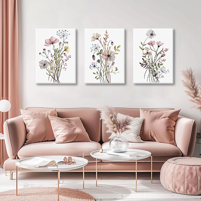 Bwodke Framed Wildflower Canvas Wall Art Pink Watercolor Botanical Floral - Image 2