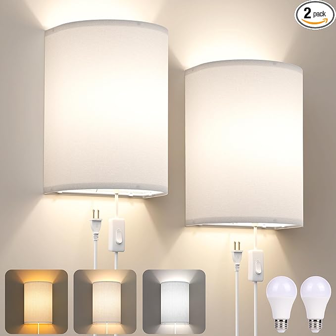 Plug in Wall Sconces Set of Two: Wall Lights by Yunaking