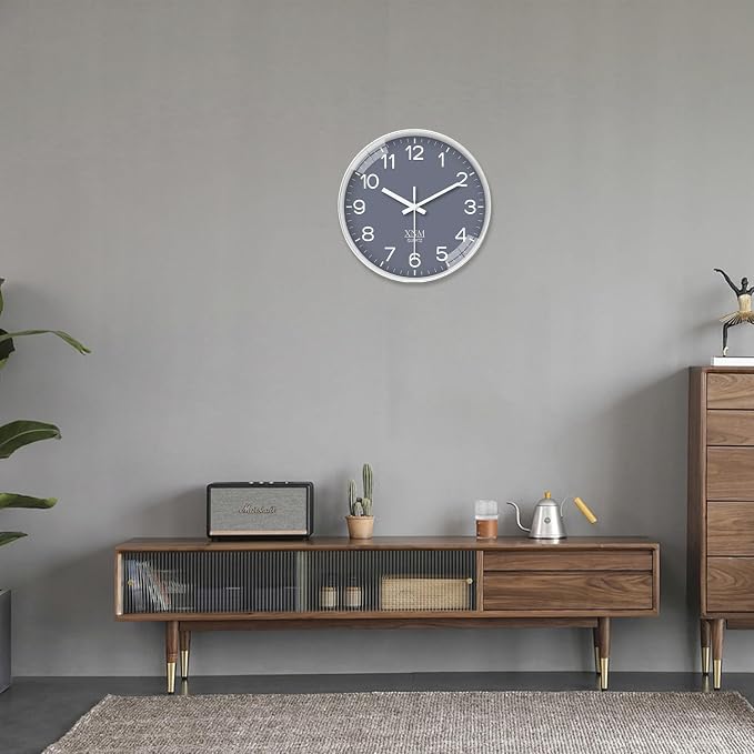 XNM 12 Inch Grey Modern Minimalist Wall Clocks Battery Operated Silent Non - Image 2
