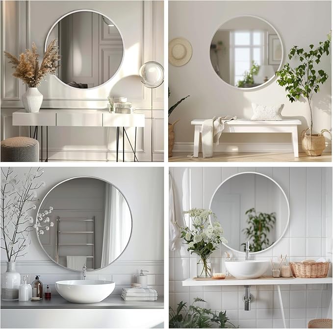 Sunniry White Round Mirror 30 inch, Large Round Mirror, Bathroom Mirror Matte - Image 6
