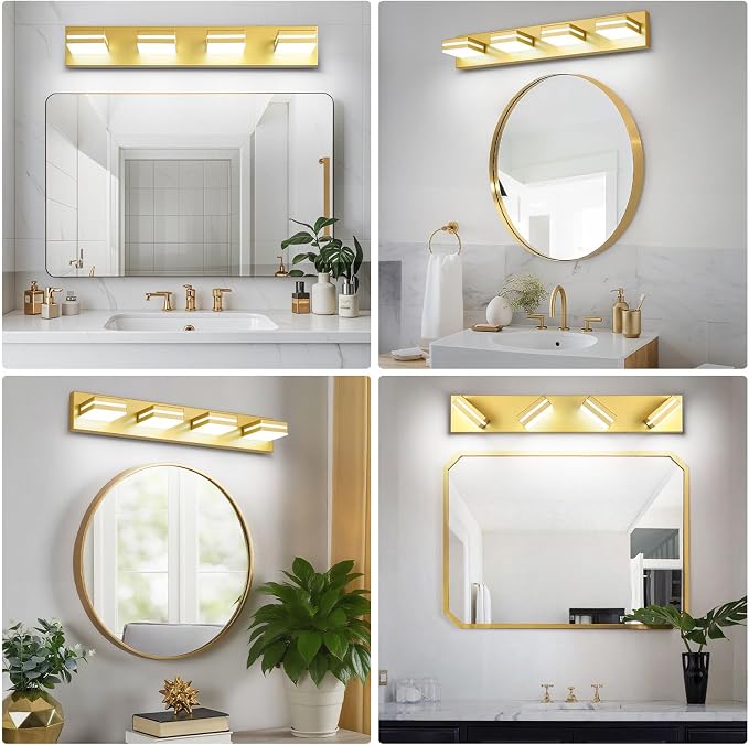 Modern LED Bathroom Lights Fixtures 4-Light, Metal Gold Acrylic Wall Lighting - Image 7