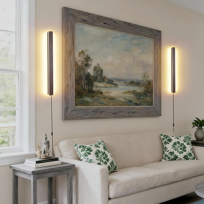 Farmhouse Plug in Wall Sconces, 23.6 inch Faux Walnut Finish LED Long Wall - Image 6