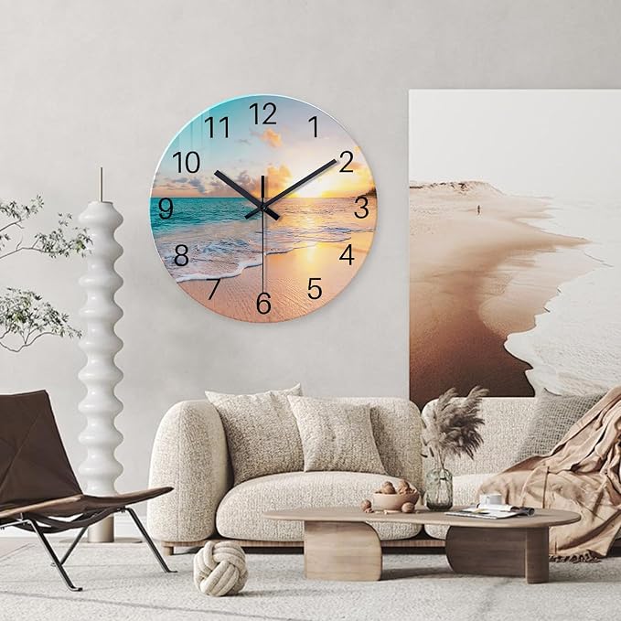 Round Blue Glass Office Wall Clock Decorative 24 Inch Beach Extra Large Wall - Image 2
