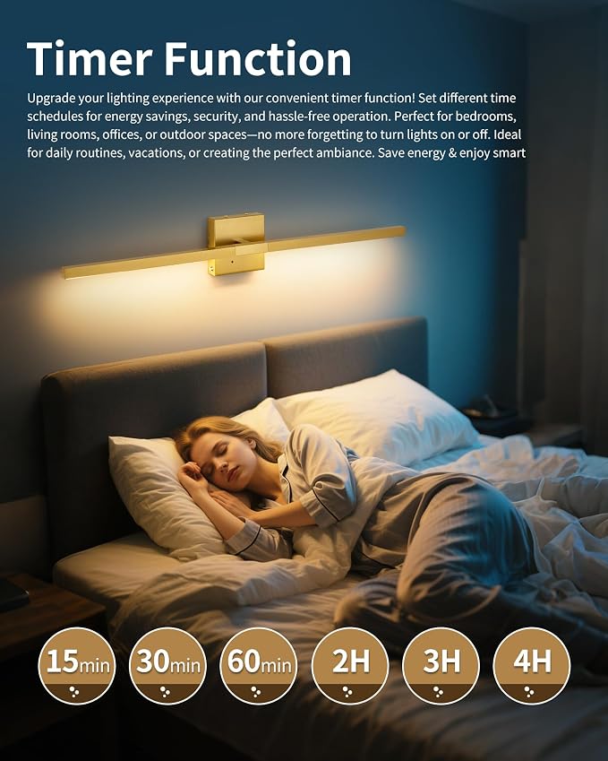 Rayogale 8000mAh Battery Operated Wall Sconce, 3000K/4500K/6000K Dimmable Gold - Image 5