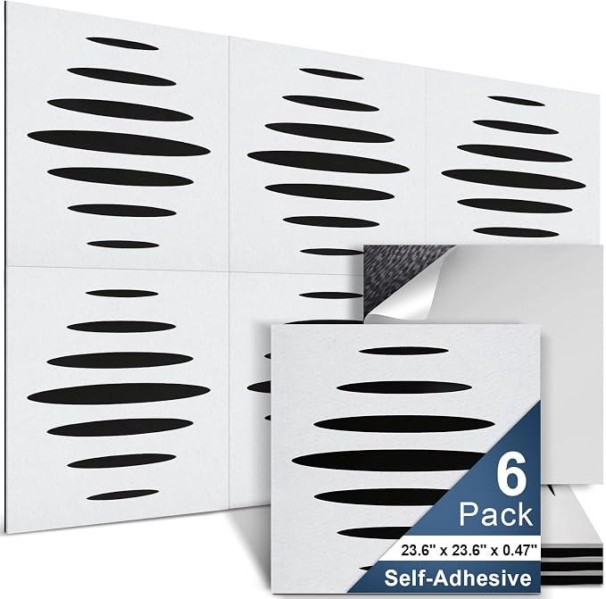 6 Pack Acoustic Wall Panels Self-Adhesive, 23.6" x 23.6" x 0.5" Acoustic Panels by AUSLET