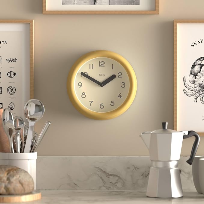 JONES CLOCKS® Fuze wall Clock | Small Round Clock | Yellow | Playful Modern - Image 2