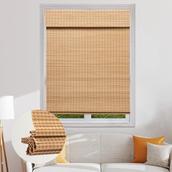 SEEYE Cordless Bamboo Roman Shades, Roll Up Blind Privacy Shade by SEEYE