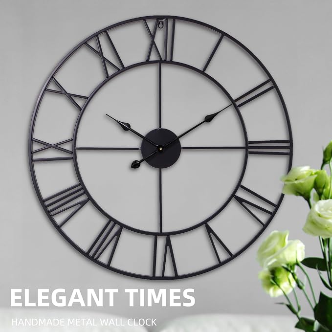 30 Inch Wall Clock Decorative, Oversized Large Black Metal Roman Numeral Silent - Image 8