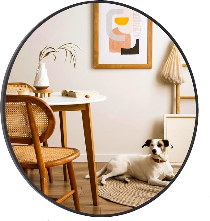 VooBang Round Mirror 23.6" Black Wall Mounted Circle Mirrors Vanity Mirror - Image 4