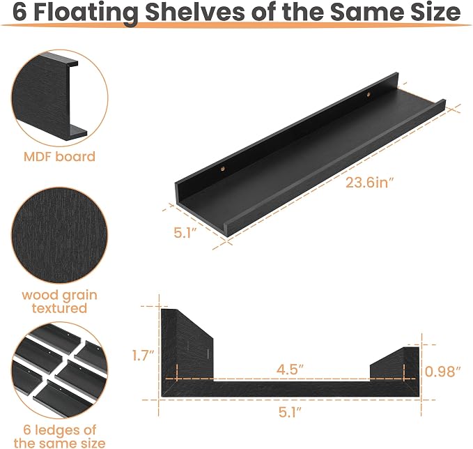 upsimples Floating Shelves for Wall, 23.6 Inch Shelves for Decor Storage Set of - Image 3