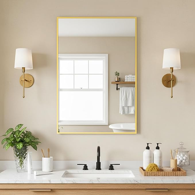 FICTOR Bathroom Vanity Mirror-Gold, 30x20 Inch, Shatterproof & Anti-Rust by FICTOR