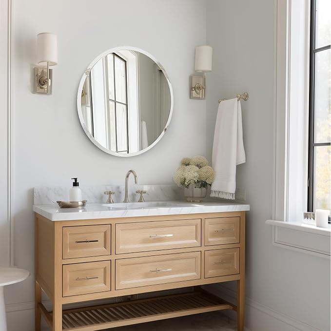 USHOWER Frameless Round Bathroom Mirror 24", Circle Vanity Mirror - Image 6