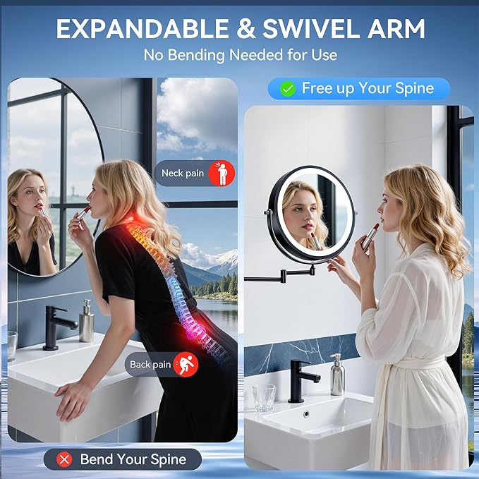 10'' 30X/1X Wall Mounted Lighted Makeup Mirror, 5000mAh Rechargeable - Image 6